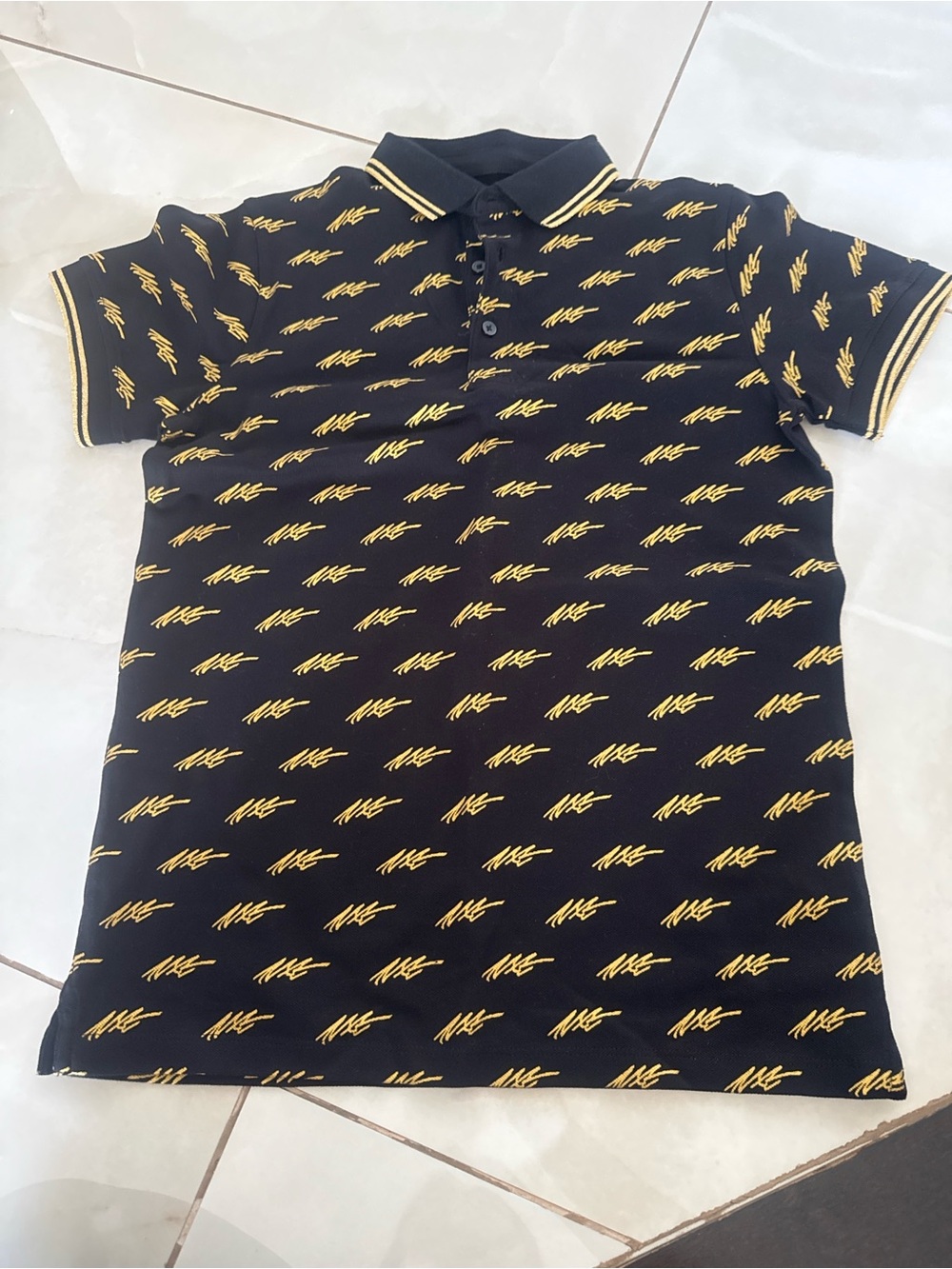 next Black Polo with Yellow All-Over Motif